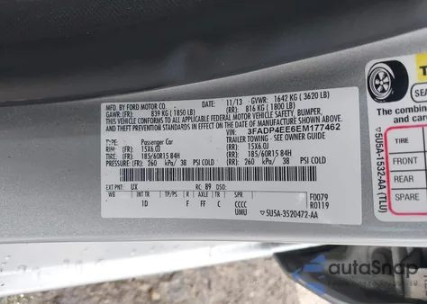 2014 Ford Fiesta Se z USA, uszkodzony, nr VIN 3FADP4EE6EM177462